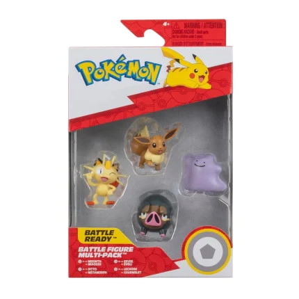 Figura Pokémon batalla 4 Pzas Jazwares u2013 Meowth Ditto Eevee Lechonk